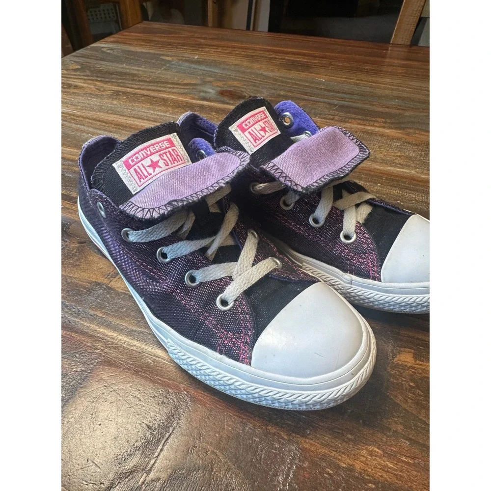 Converse All Star Double Tongue Black Pink Glitter Sneakers 654227F Juniors Sz 3